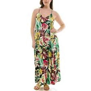 Women's Nicole Miller Tropical Print Maxi Satin Slip Dress Large